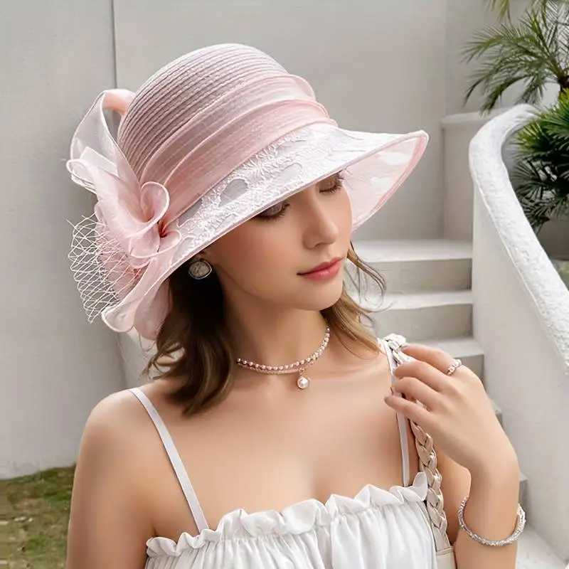 A ladys top hat with an elegant le flower bow is suitable for wedding tea party dance dinner sun protection decoration L250928KUHR