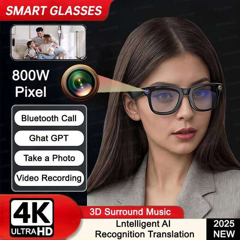 New 800W Pixel 4K UHD Camera Recording Noise Reduction Ai Recognition Translation Anti Blue Light Smart Glasses