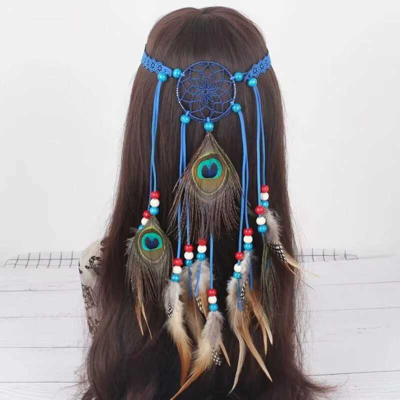 Indian Ethnic Style Bohemai Vintage Dream Catcher Peock Feather Tassel Adjustable Headband Head Jewelry Hair cessories L250928804A