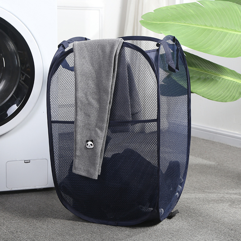 Household Mesh Laundry Basket Laundry Hamper Foldable Dirty Clothes Storage Baskets Large Capacity Organization