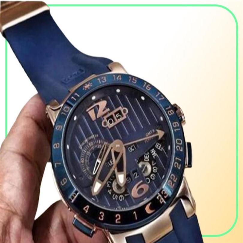 Luxury Mens Mechanical Watches Automatic UN El Toro Perpetual Calendar GMT MULTIFUNCTIONS Blue Dial Rubber Fashion Mens Business 103597223c