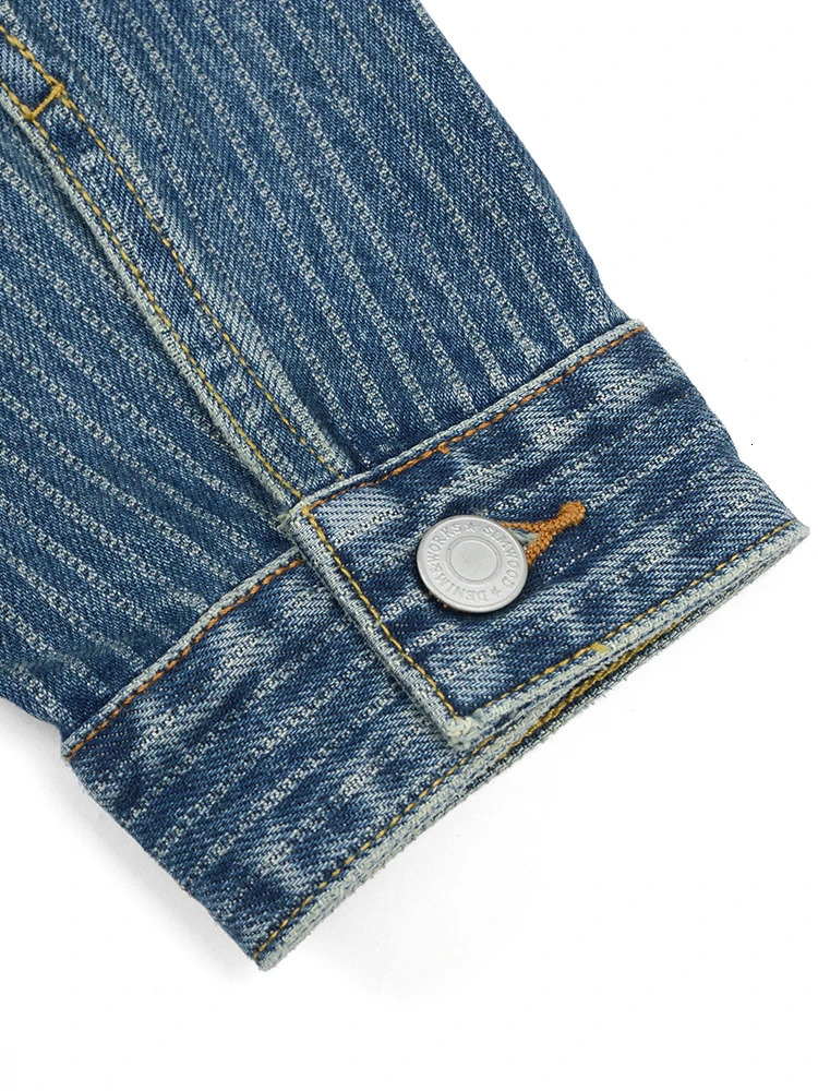 2025 Autumn Oversize Short Length Vertical Striped Denim Jackets Men Chore Coats Cargo 100 Cotton Outwear 250917Z