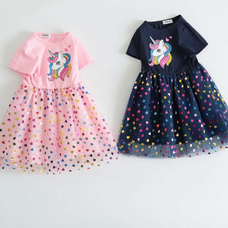 DISNEY infant designer clothes Elsa princess dress baby clothes Children's summer dress cartoon print baby starry sky puffy tulle skirt mesh prin