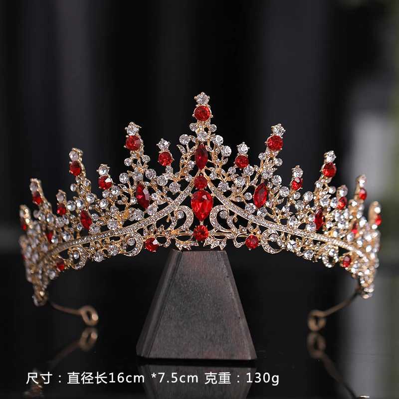New Golden Bride Crown Princess Headwear Birthday Red Rhinestone Headband Wedding Hair Jewelry Bridal Tiaras Vintage Headpiece L250928I168
