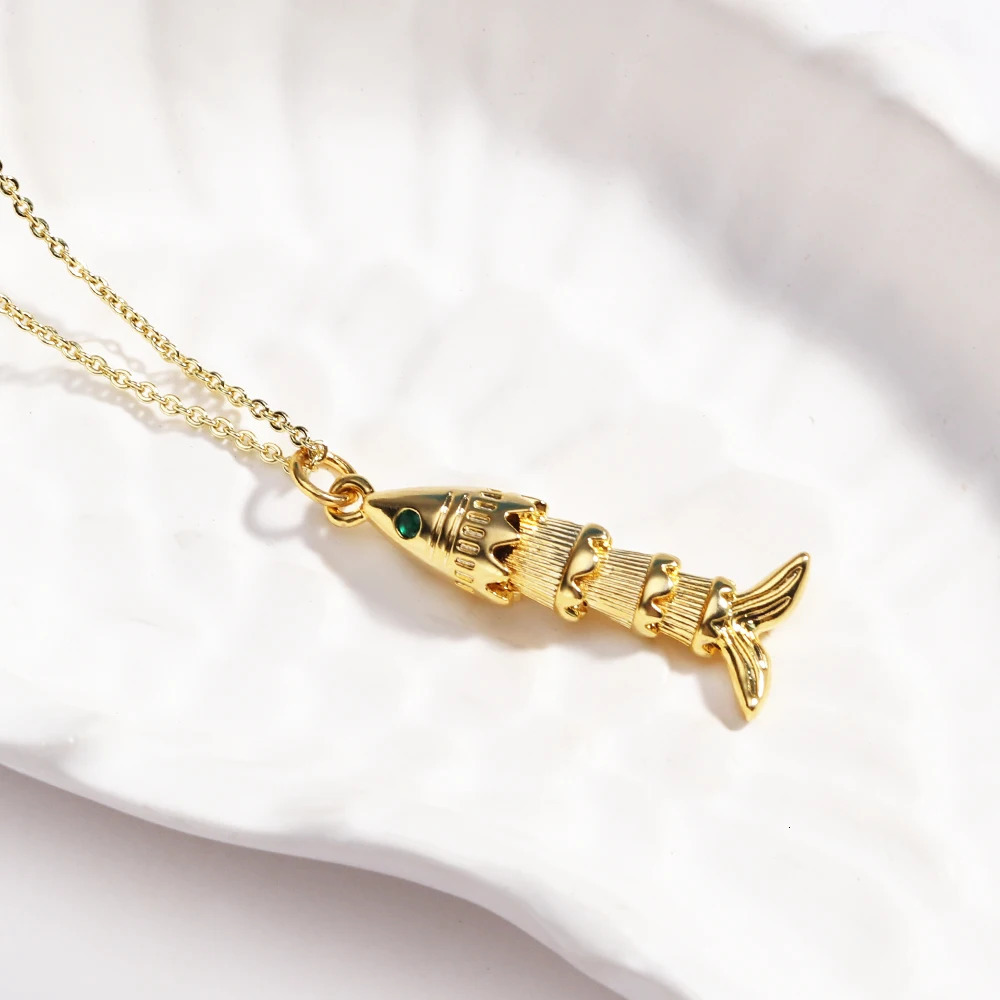 Stainless Steel Fish Pendant Charms Pave Red Green Zircon Ocean Fish Necklace For Women Choker Accessories Unisex Party Gift 250928