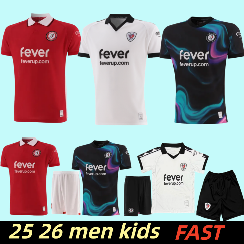 25 26 Bristol Citys FC soccer jerseys 2025 2026 Home Red Away MARTIN WELLS WEIMANN Men kids kit football shirts