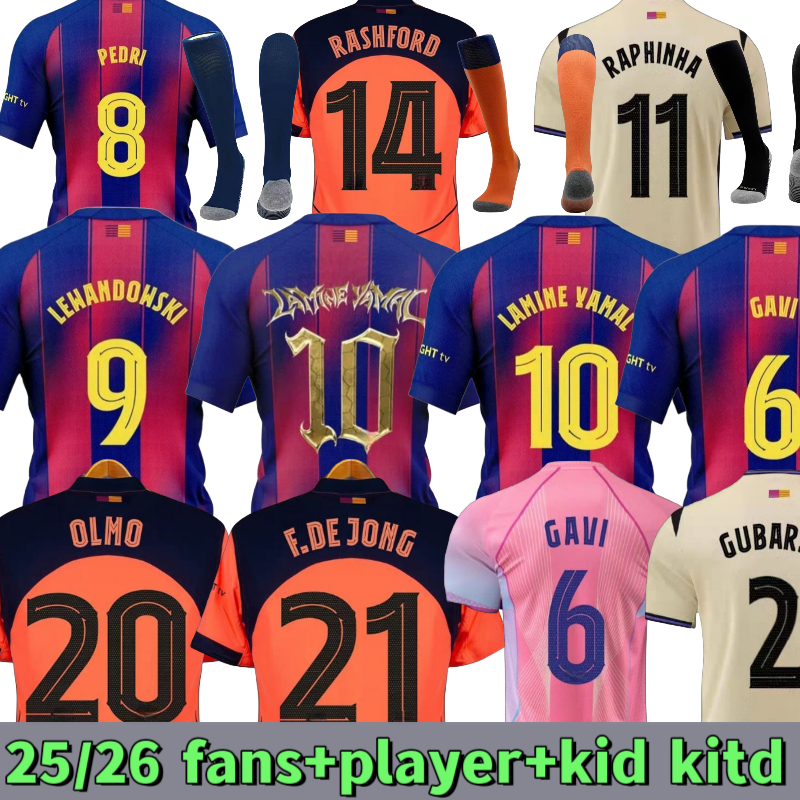 25 26 soccer Jersey LAMINE YAMAL LEWANDOWSKI PEDRI RASHFORD Kids kit fans player football Shirt