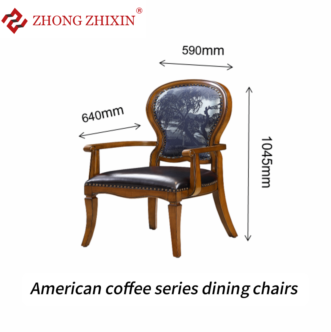 Zhongzhixin Designer Solid Wood Dining Table Luxury Leather Dining Chairs, American Style, Rectangular Table for Dining Room, Dark Brown