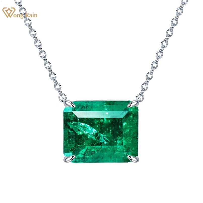 Wong Rain Vintage 100% 925 Sterling Silver 1012 MM Emerald Paraiba Tourmaline Gemstone Pendant Necklace Fine Jewelry Wholesale 241216