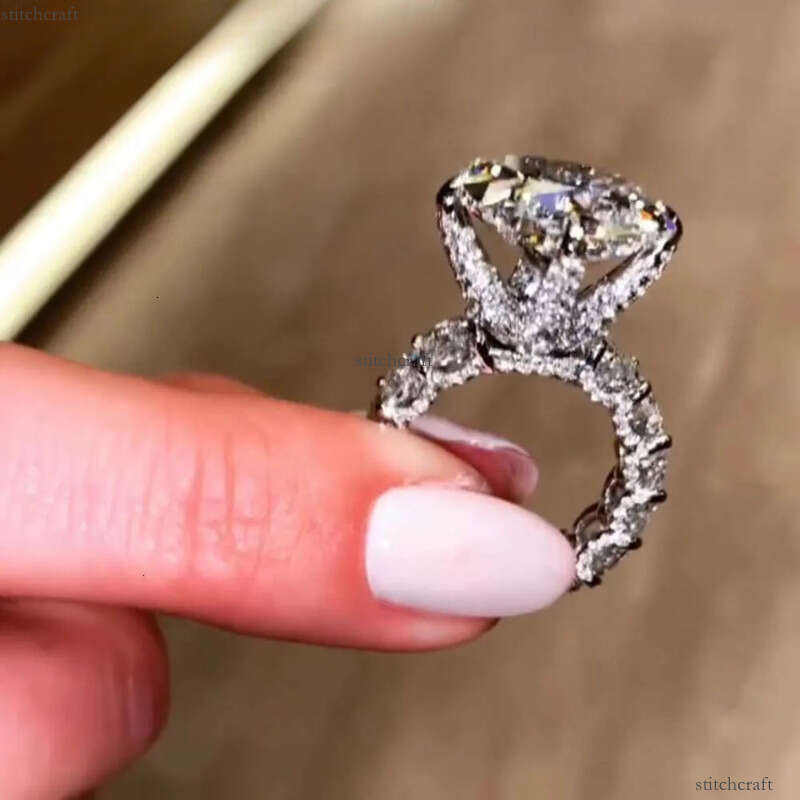 designer earrings Wedding Rings Jewelry Sparkling Pure 100% Sterling Sier Princess Cut Moissanite Dia Gemstones Party Eternity Women Ring Gift