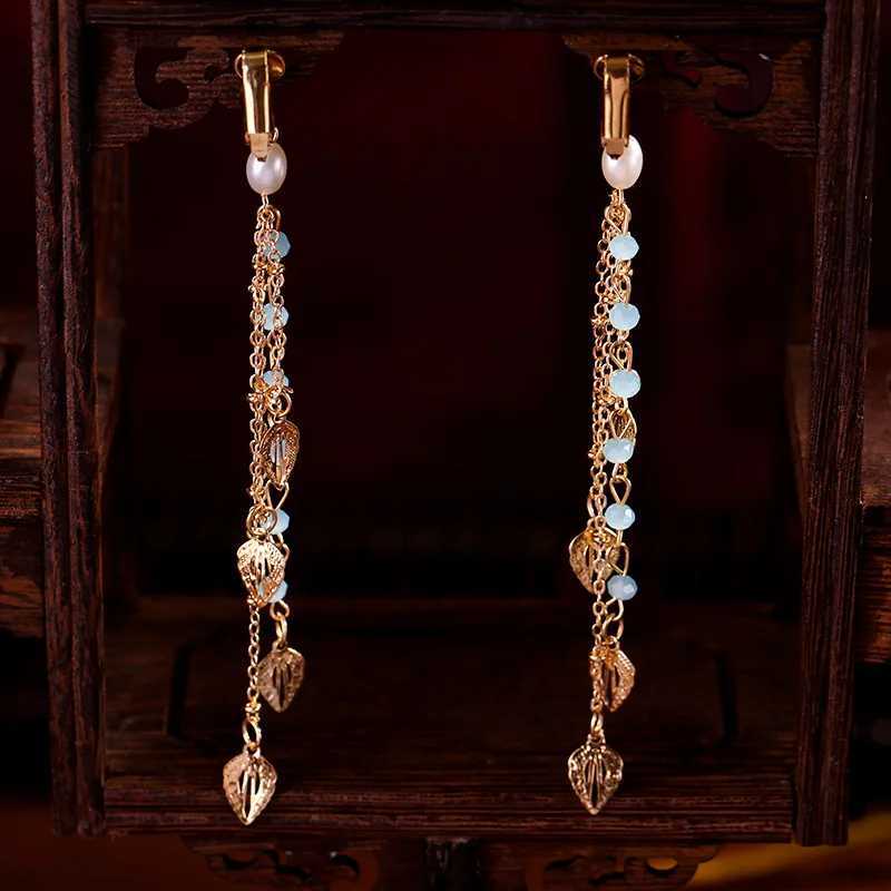 Long Tassel Hair Clip Chiain Forehead Headdress Chinese Hanfu Hair cessory Blue Flower Hairpin Retro Wedding Hair Jewelry Sets L2509283CNP