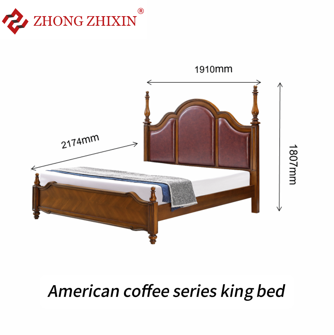Zhongzhixin King Size Solid Wood Bedroom Set, Luxury American Style - Designer King Bed with Headboard + Nightstands, for Master Bedroom, Dark Brown