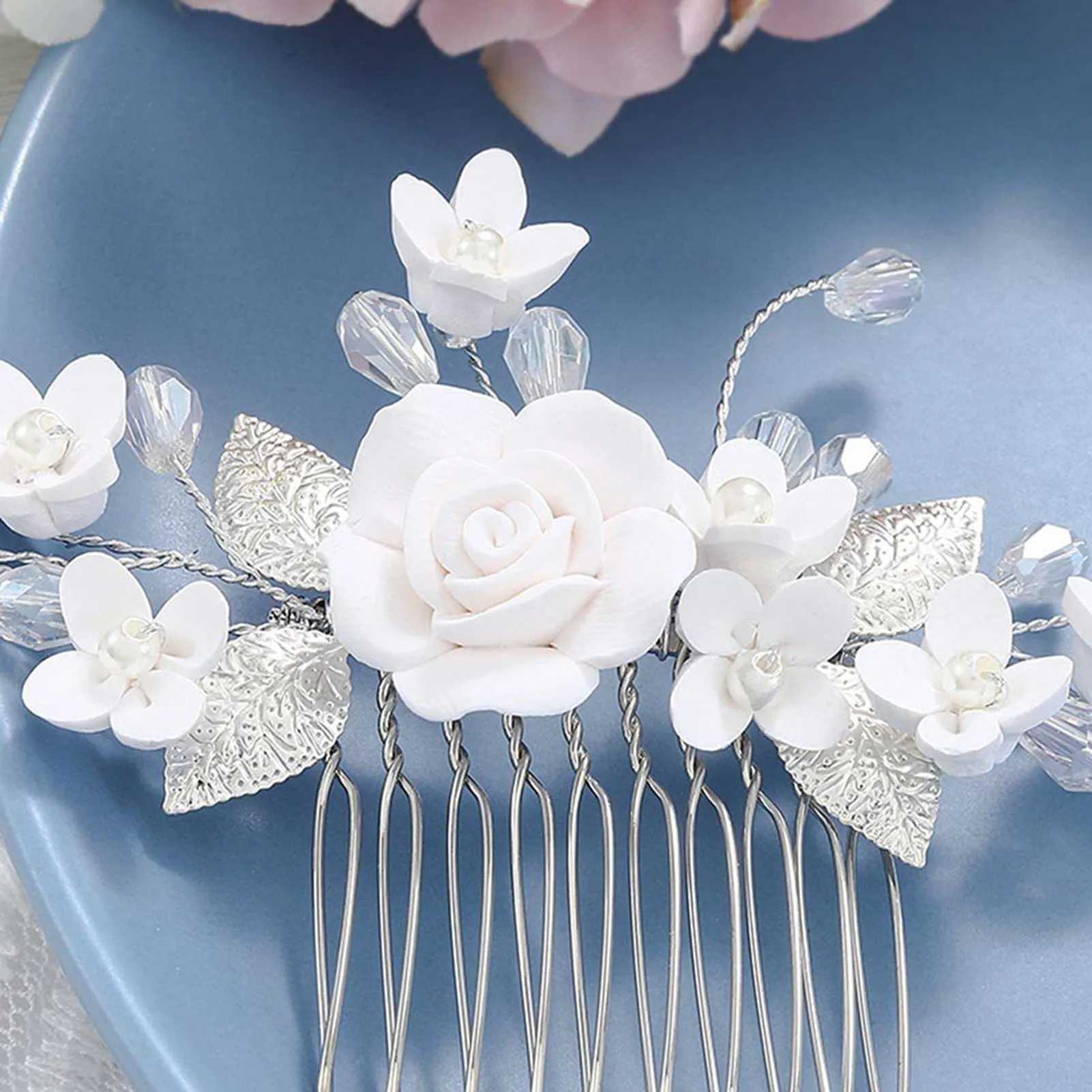 White Flower Hair Combs Bride Wedding Headpiece Bridal Pearl Hairpins Side Clips Super Fairy Floral Hair Jewelry cessories L250928ASKH