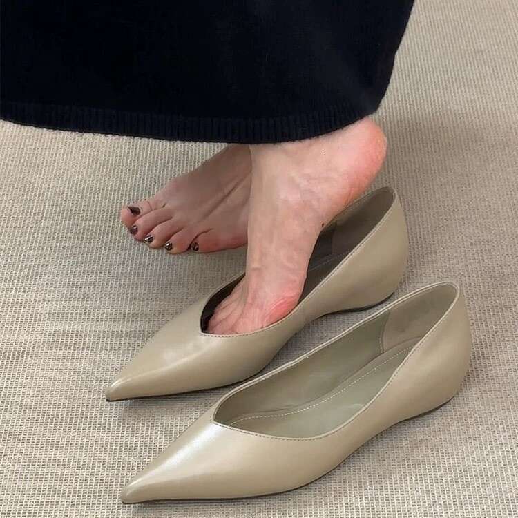 Genuine Leather French Minimalist Style Shallow Mouth Pointed Toe Single for Women 2025 New Spring heelegant Flat Hidden heel Women's Shoes