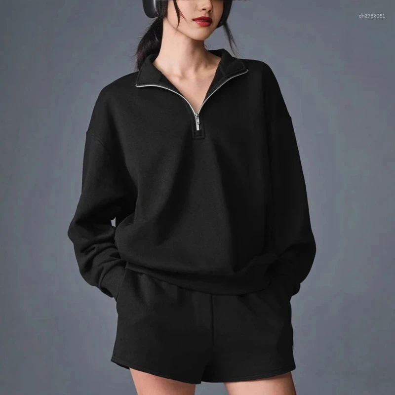 Women's Hoodies Autumn Winter Fitness Clothing Long Sleeved Top Simple Elegant Loose Zipper Hoodie Cotton Casual Stand Up Collar Sports
