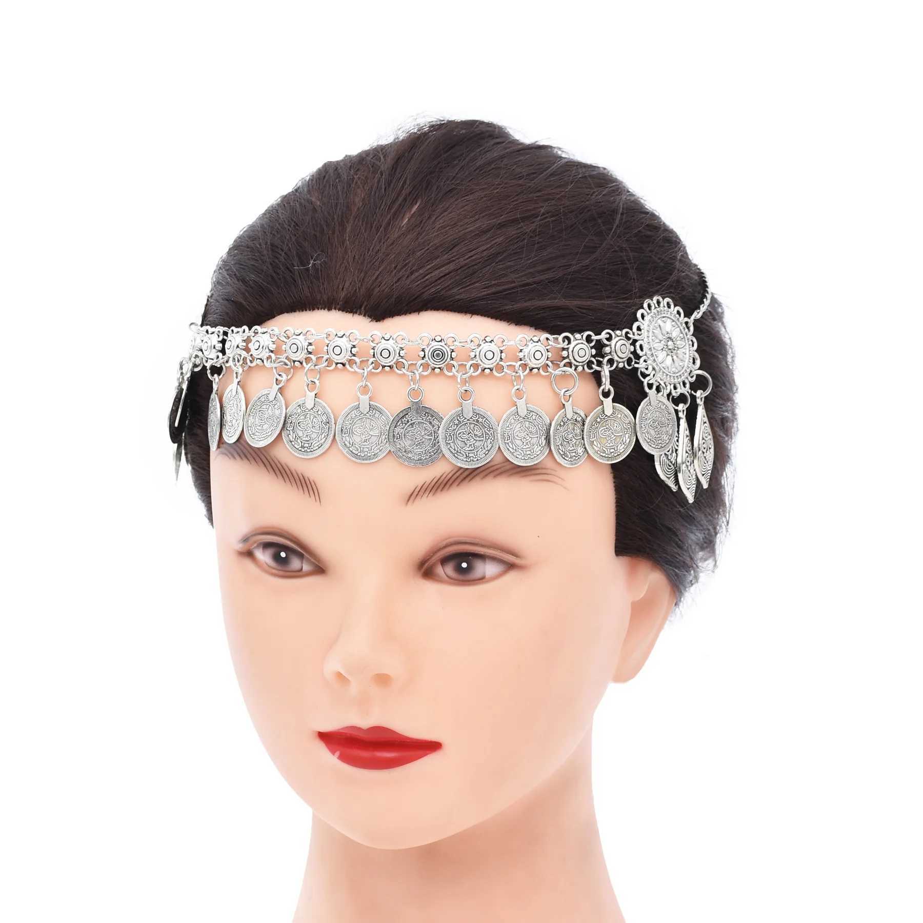 Retro Silvery Alloy Chain Forehead Headpiece For Women Boho Hollow Moon Pendant Ethnic Indian Gypsy Hair cessory Jewelry L250928KNLW