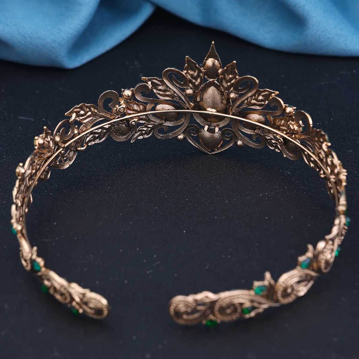 Vintage Green Crystal Cosplay Tiara Crown Women Man Waterdrop Zircon Headband Bridal Hair cessories Crown Wedding Headwear L2509282LVW