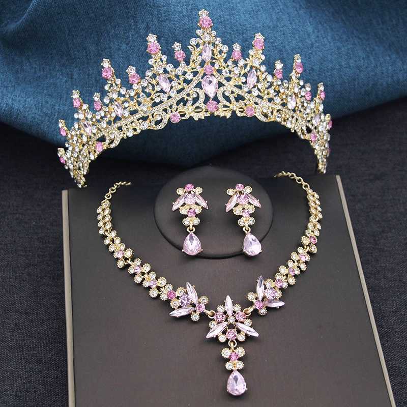 Silver Color Opal Blue Wedding Crown Jewelry sets for Women Tiaras and Earrings neckle set Princess Girls Prom Gifts cessory L250928E4L2
