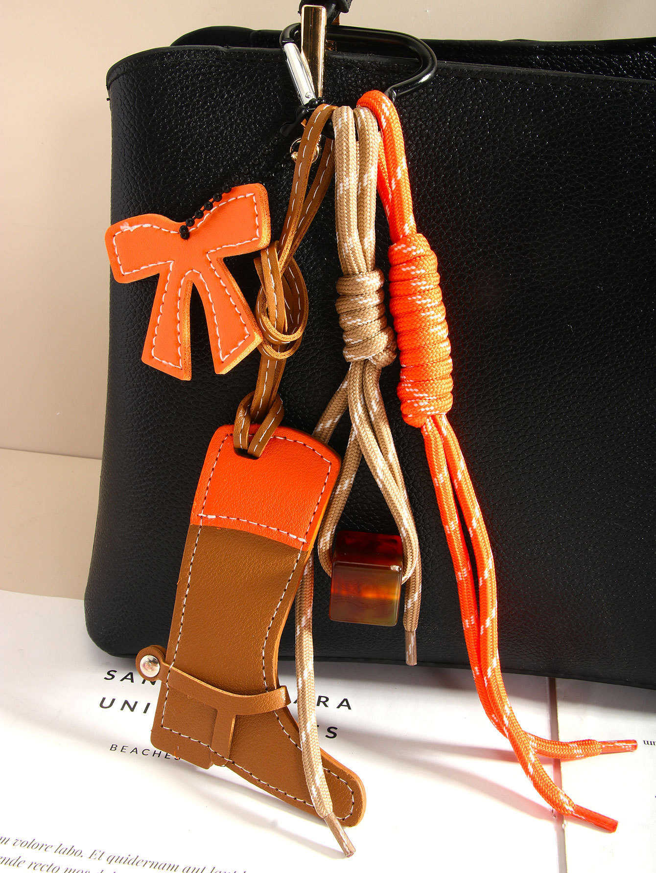 Cowboy Color Block Boots Bag Pendant Bowknot Beaded Bag Decoration H250928