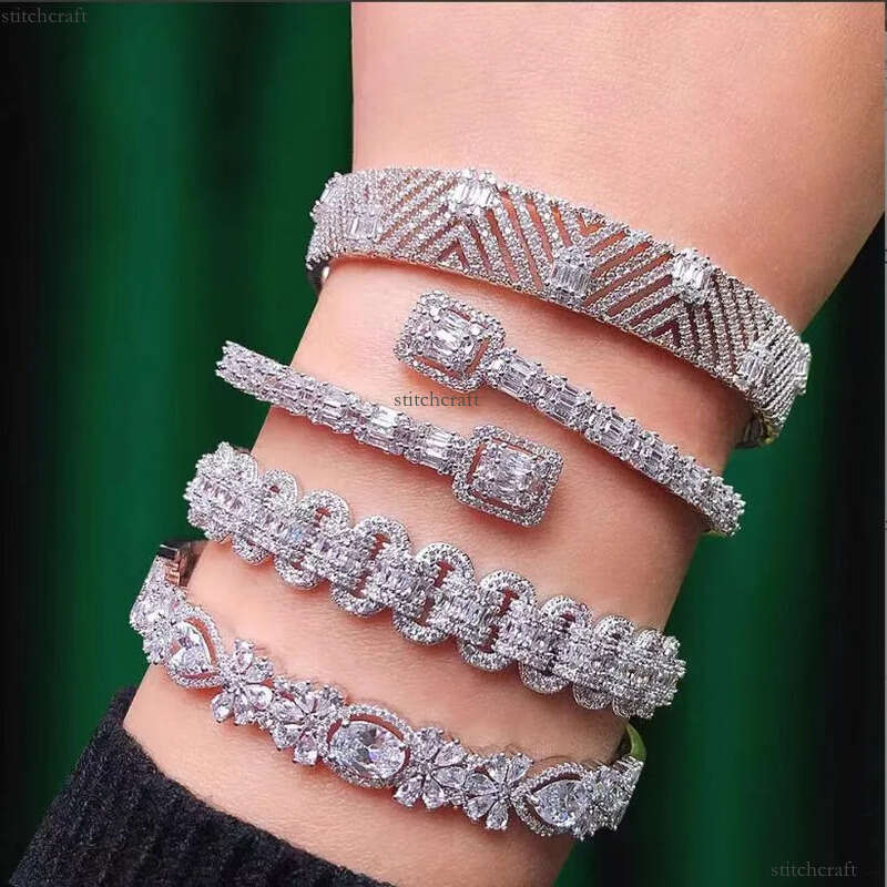 Elegent Wedding Bracelets Jewelry Sterling Sier T Princess Cut White 5A Cubic Zircon CZ Dia Gemstones Party Women Open Bangle For Lover Gift