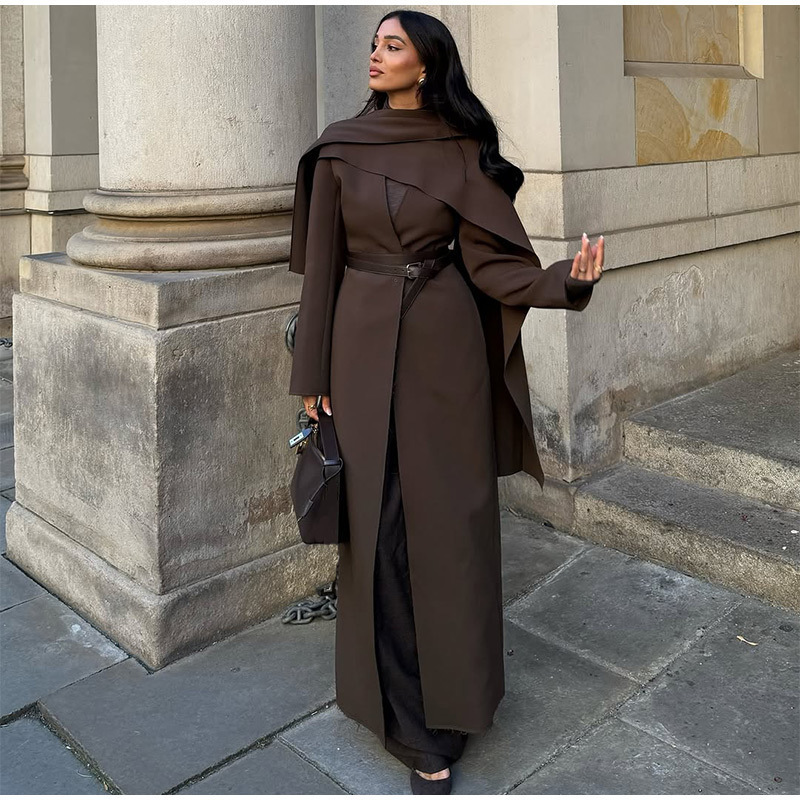 Solid Color Scarf Style Coat Woolen Design Sense Elegant Cape Coat 250929