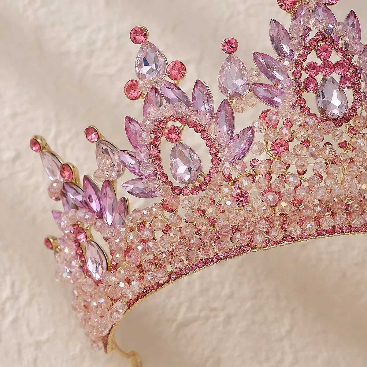 Elegant Handmade Crystal Beads Wedding Tiara Green Blue Red Purple Gold Headdress Headpieces Bride Pageant Crown IN STOCK L2509284285