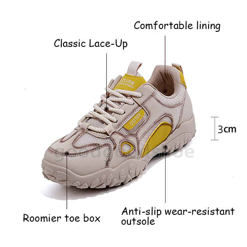 Outdoor Breathable mesh running shoes Versatile womens trainers fashion Beige Comfort Hiking sports non-slip sneakers Size 35-40