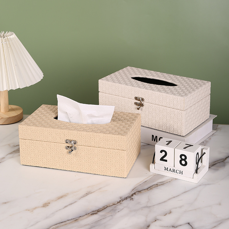 Wooden Imitation Rattan Texture PU Leather Tissue Box for Hotel Home Restaurant Living Room Desktop Tissue Holder Tissue Storage Box 250808