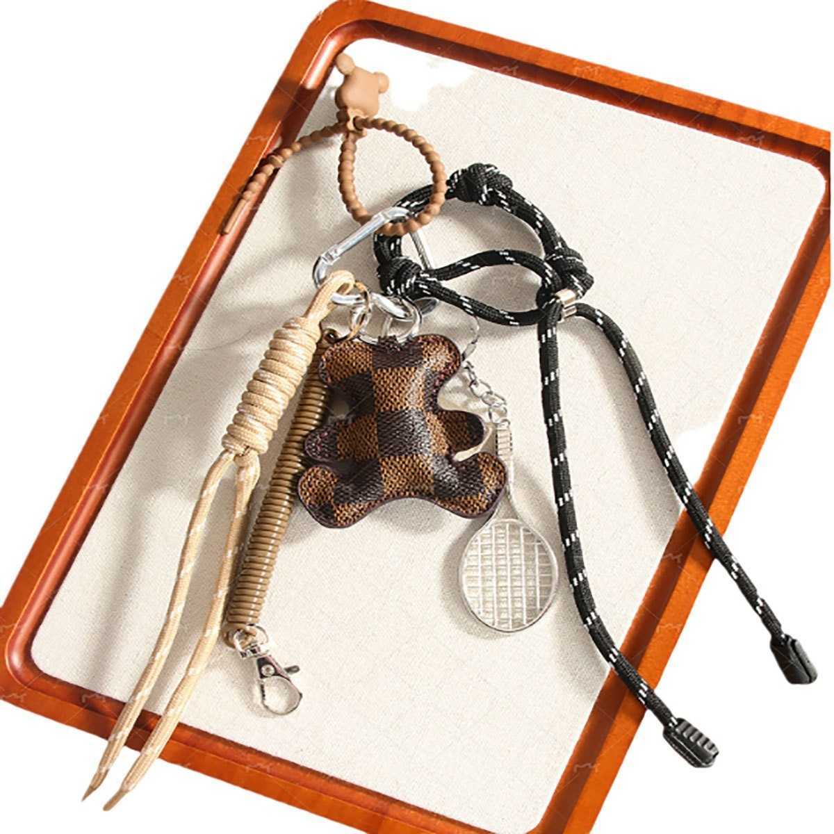 Creative Fashion Leather Bear Tennis Racket Handmade Woven Pendant Bag Lanyard H250928