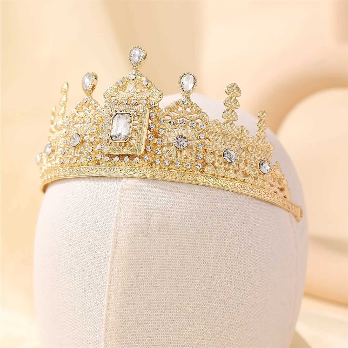 European Princess Queen Round Headdress Moroccan Bride Crystal Crown King Bride Headdress Wedding Hair cessories L25092871B7