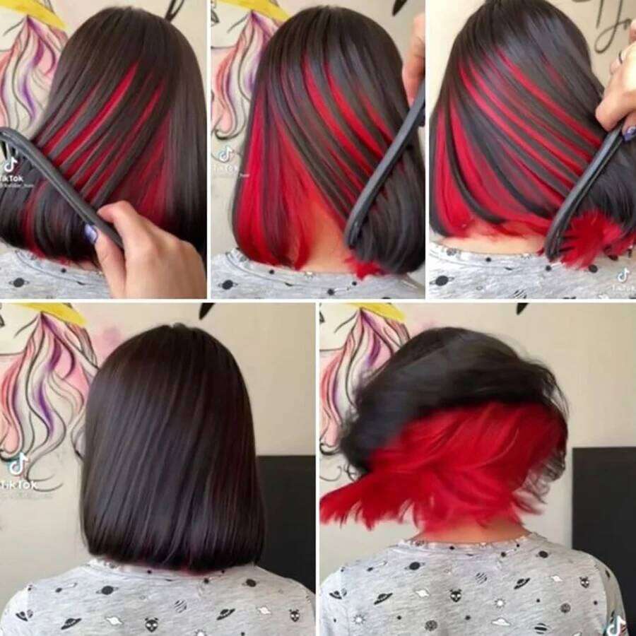 Ombre Red Short Bob Pink Non-Lace Front Synthetic Hair Wig Straight Pre Plucked Part Use For Black Women