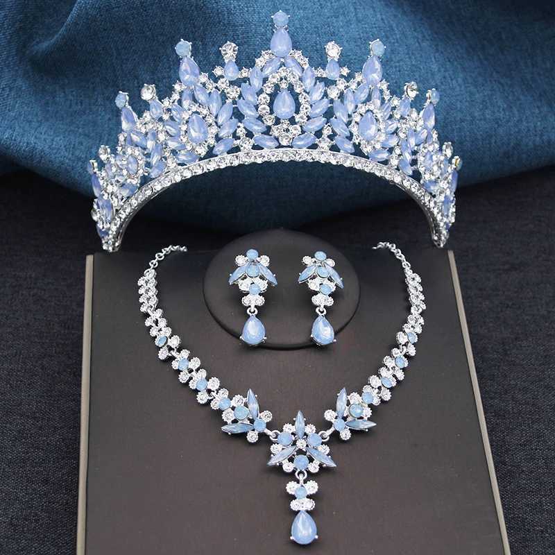 Opal Green Bridal Crown Jewelry Sets Tiaras and Earrings Neckle for Women Prom Bride Wedding Crown Headpiece L2509280LKV