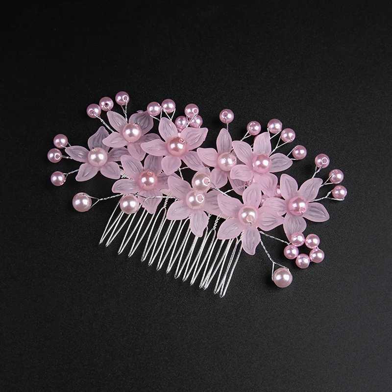 Handmade Red Pink Flower Wedding Hair Combs Pearl Bridal Headpiece For Women Headdress Prom Hair cessories L250928F9KH