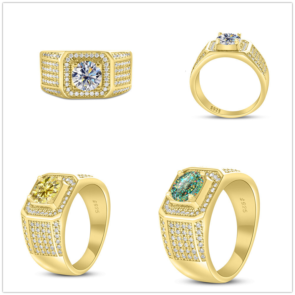 Gold ring Fashion Jewelry Moissanite ring 925 Sterling Silver Large Men's Ring 1 CT Moissanite Domineering Men's Ring Gold Plated Elegant Gi