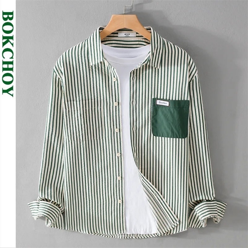 Spring Autumn Casual Striped Long Sleeve Shirts for Men Clothing Simple Soft Streetwear FY9866 240328