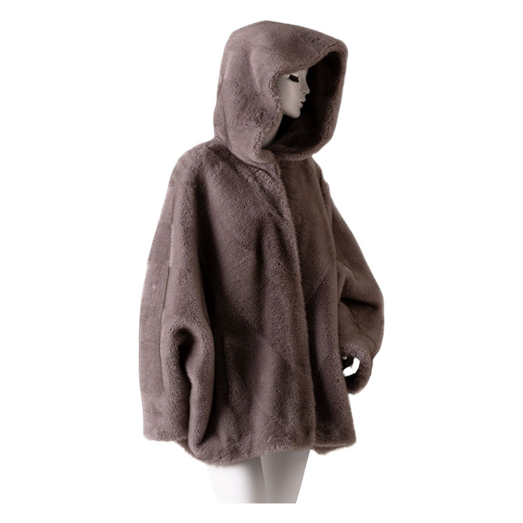 Eco-Friendly Women's Warm Fur Jacket Featuring a Removable Hood & Tied Belt hot-sale products