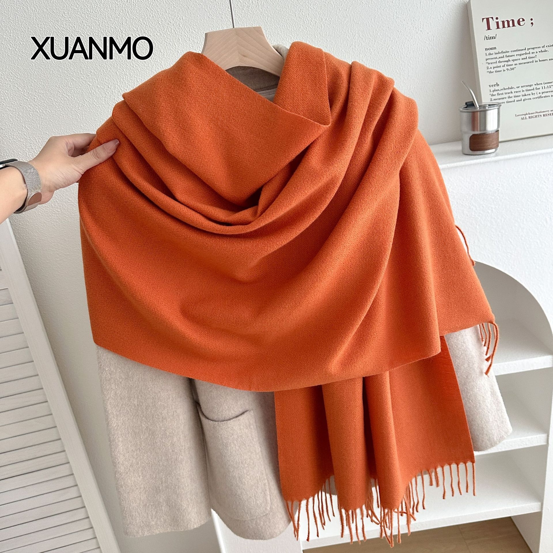 K2009 Thickened skin-friendly autumn and winter imitation cashmere scarf shawl large size tassel design unisex neckband