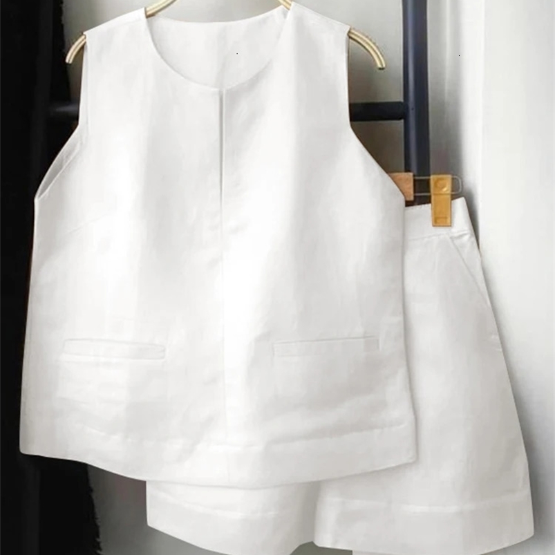 Casual loose sleeveless vest and shorts ZANZEA womens summer 2-piece short sleeved set fashionable solid track suit sexy pocket matching set 250409