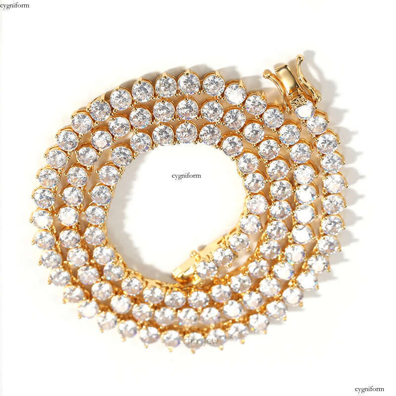 1 Row 4mm Wide 3 Prong CZ Dia Necklace For Women Stainless Steel Plated Gold Tennis Chain Hip Hop Bracelet Designer Jewelry Woman Valentines Day Gift