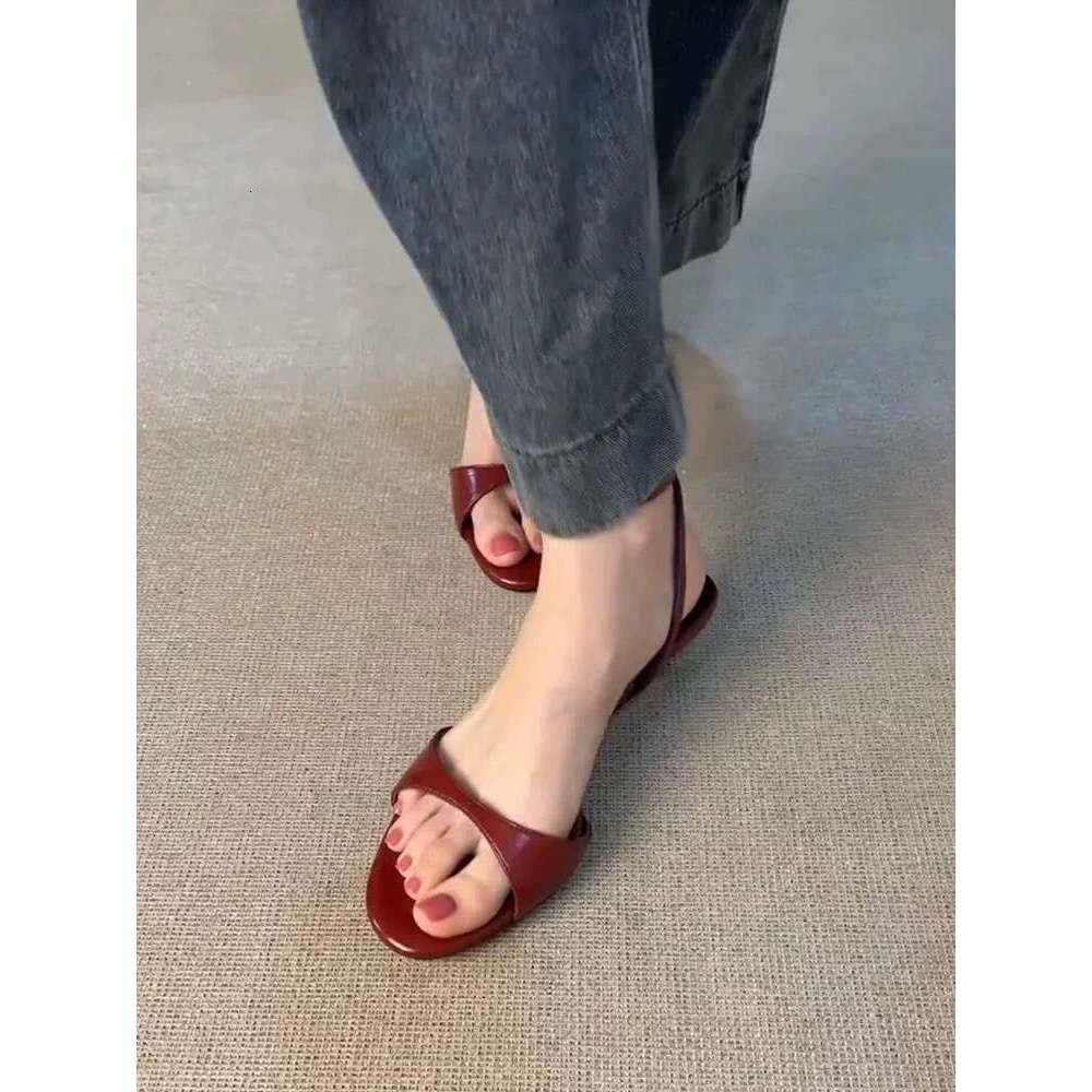 Cowhide Version French Niche Cat heel Strap Open Toe Sandals for Women 2025 New High heheels Slippers