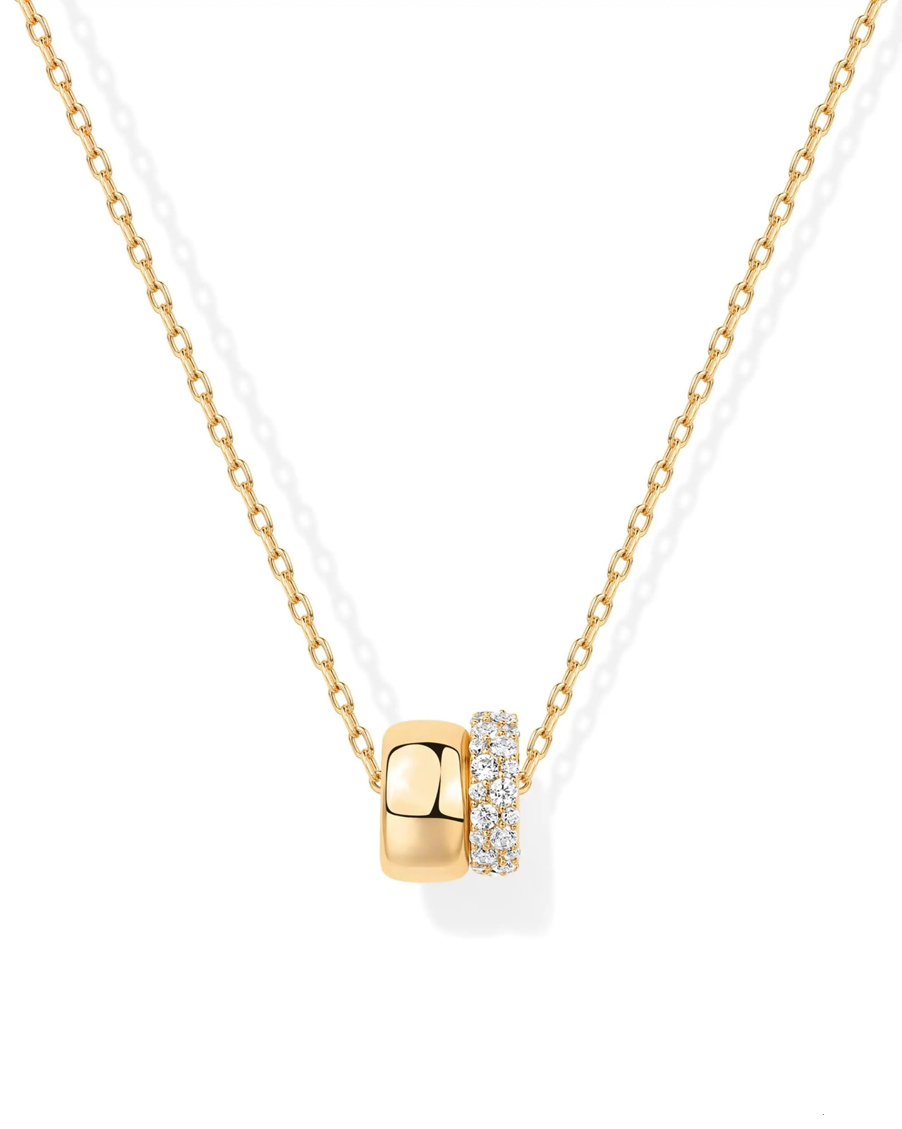 Eavva Women 14K Gold Plated Cubic Zirconia Rondelle Pendant Necklace Lady Girls TwoToned Dainty Trendy Necklaces 250928