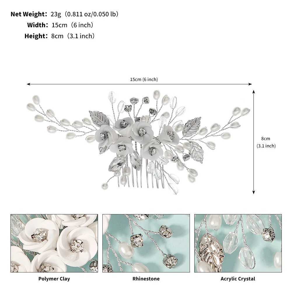 White Soft Ceramic Flower Womens Hair Comb Pearl Rhinestone Daily Hair Clip Wedding Party Bridal Jewelry Headdress L2509282KR8