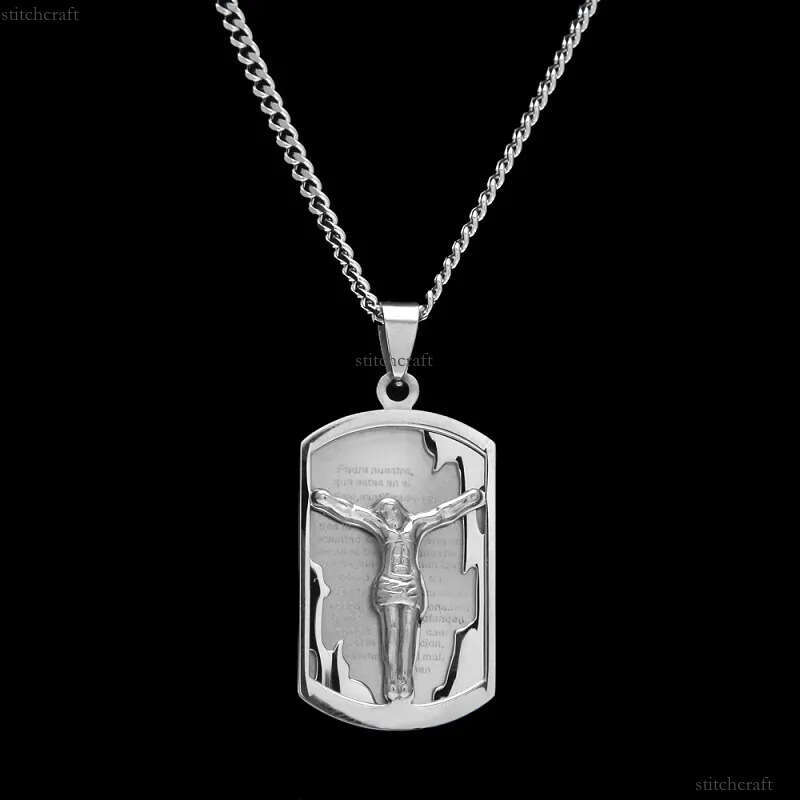 Mens Hip Hop Neclace Jewelry Stainless Steel Jesus Pendant Necklace Fashion Gold Dog Tag Necklaces