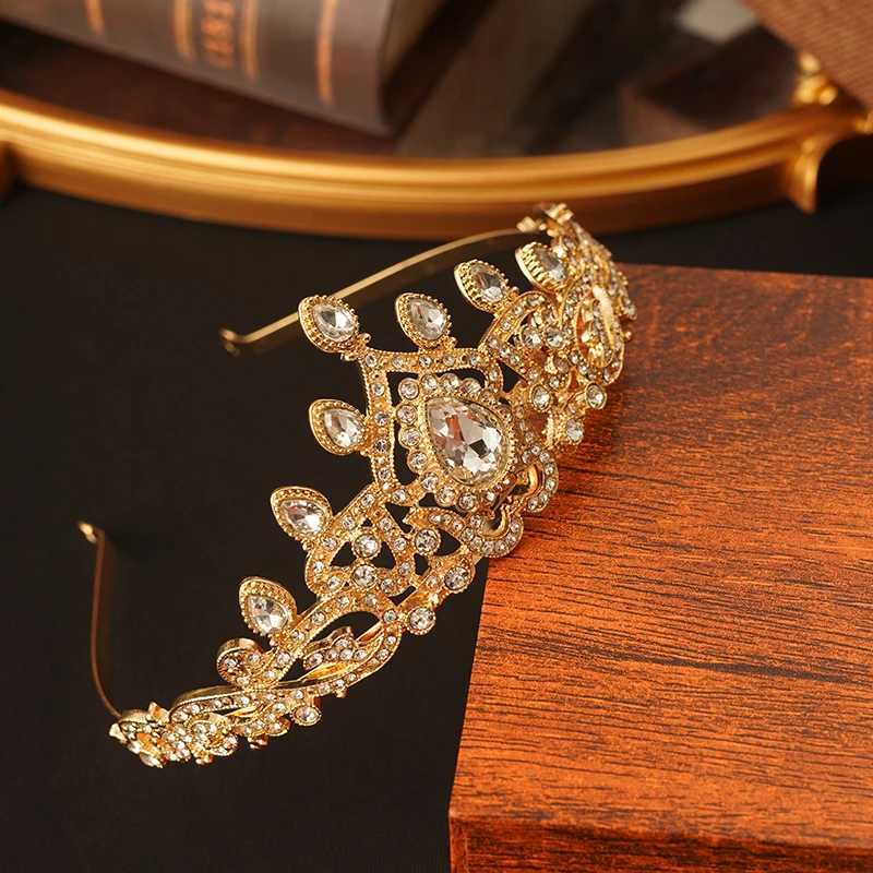Arabian Women Wedding Gifts Water Drops Green Red Crystal Hair Jewelry Bridal Crown Morocco Fashion Gold Color Bridal Tiara L250928A2KD