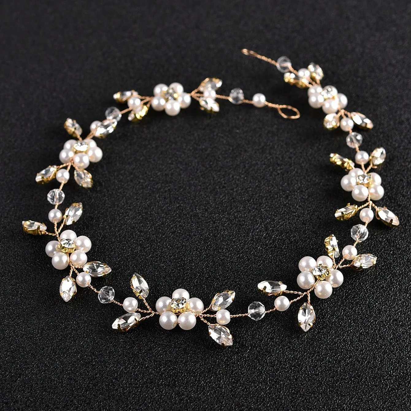 Women Leaf Bride Hair Vine Pearl Wedding Flower Headband Crystal Beads Bridesmaid Headdress Bridal Headpiece Hair Jewelry L2509282KRO