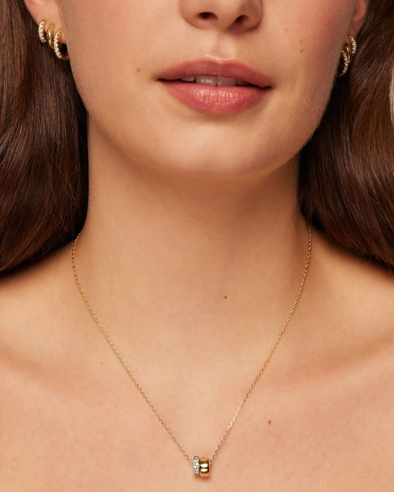 Eavva Women 14K Gold Plated Cubic Zirconia Rondelle Pendant Necklace Lady Girls TwoToned Dainty Trendy Necklaces 250928