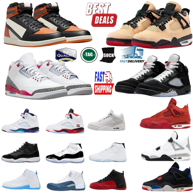 Designer Basketball shoe for Men Women 1 1s 4 4s 5 5S 3 3s 11 11s 12 12s high low OG Grape Black Cat Fire Red White Cement Thunder Sneakers Trainers Sport shoe Big Size 14 15 16
