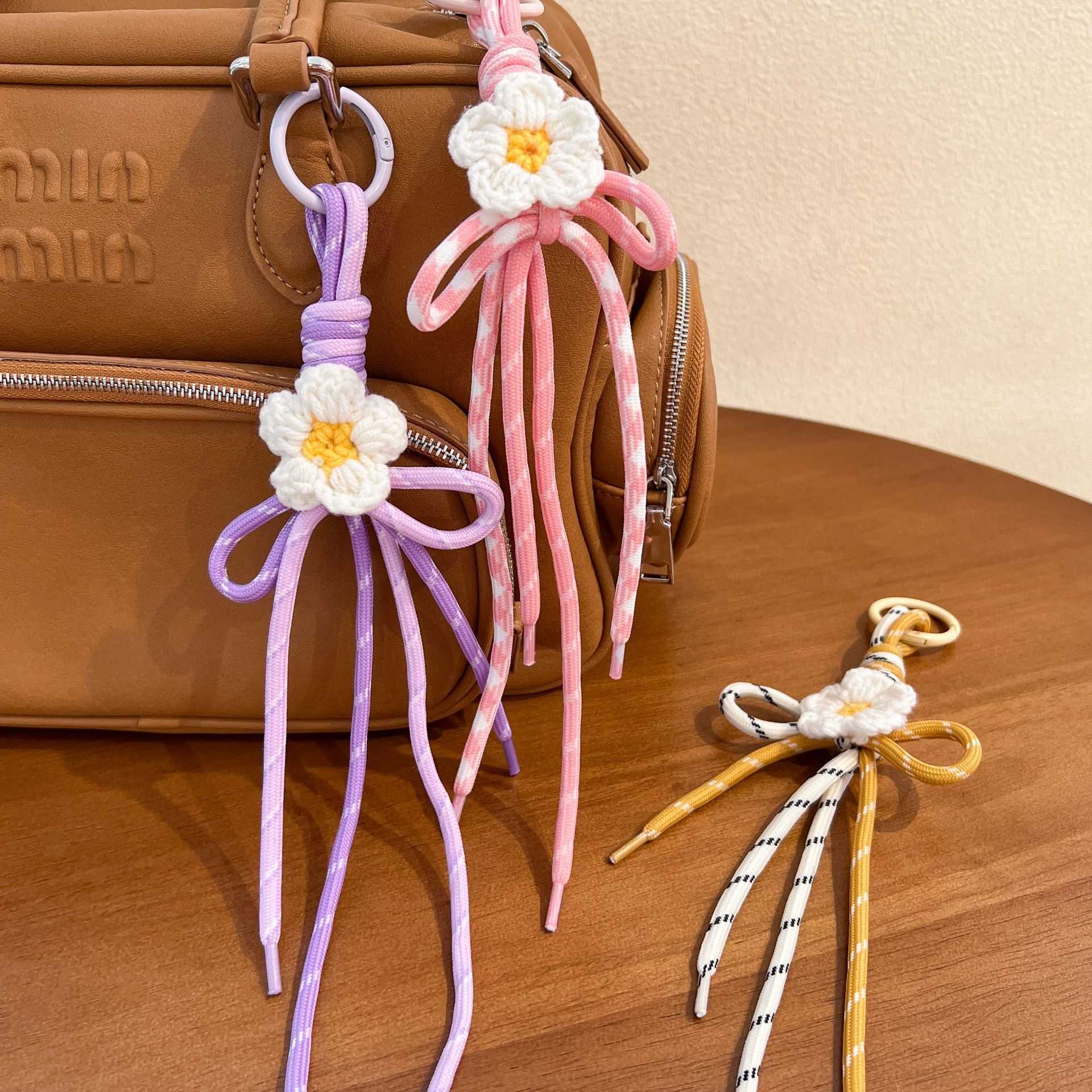 Ethnic Simple Handwoven White Small Bow Keychain Pendant Bag Accessories Shoelace H250928