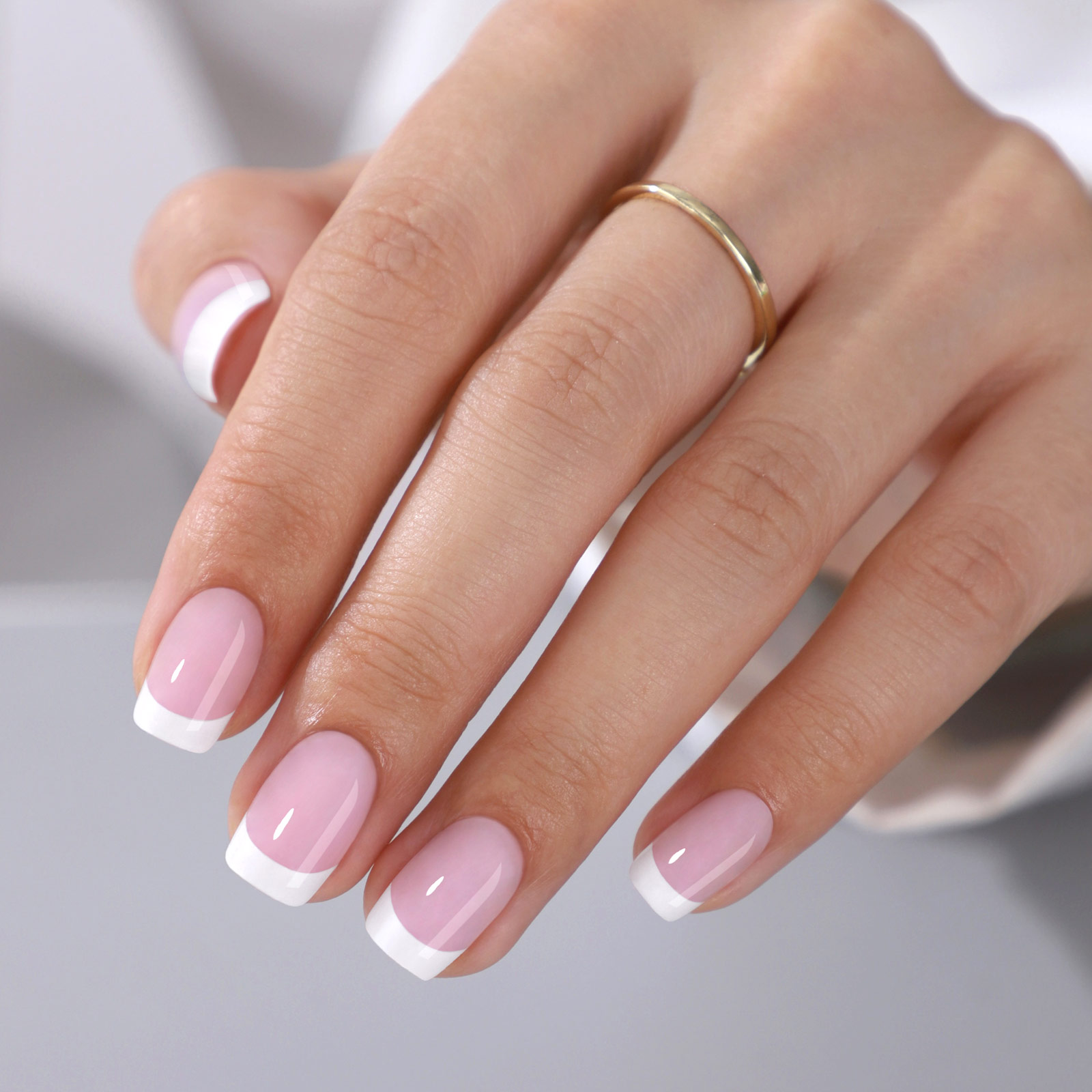 32piece mediumsized square white french fullcover false nail set short coffinshaped presson nails