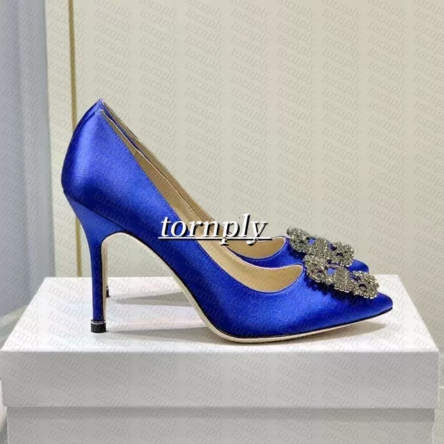 Designer High Heels Manolo Slingback heels Blahnik Maysli kitten heels Women's Satin rhinestone pointy pump 6-10cm women's sexy party wedding stiletto pumps 35-42